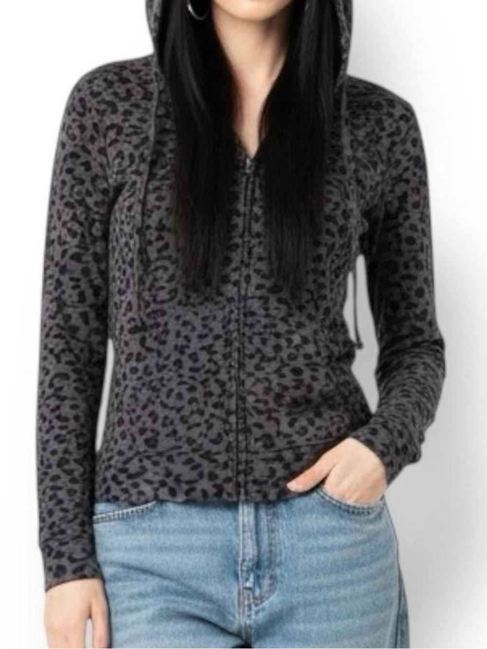 Y2K Kelso Charcoal Leopard Print Zip Hoodie Jacket Size M
